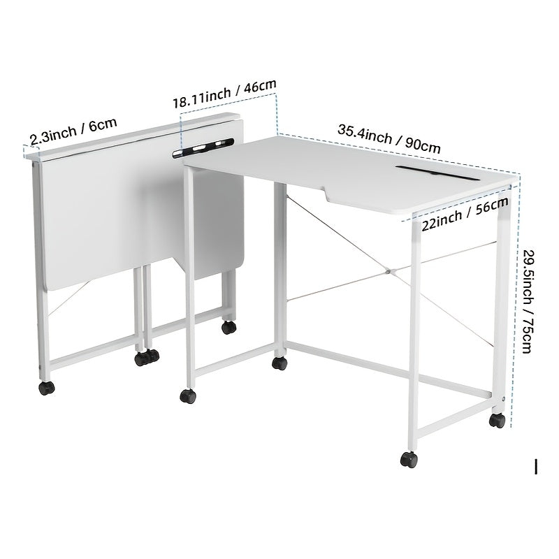 Bureau – Schrijftafel – Werktafel – Computertafel – Inklapbaar Bureau – 90x56x75 cm – Stevig Stalen Frame – Mobiel Met Wieltjes
