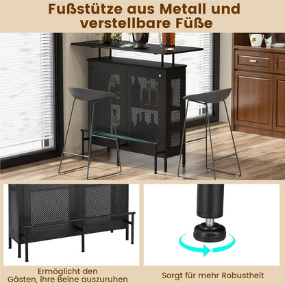 Bartafel – Barmeubel – Keukentafel – Tafel Met Opbergruimte – Zwarte Metalen Frame – Verstelbare Poten – 120 x 50 x 106,5 cm – Inclusief Voetsteun