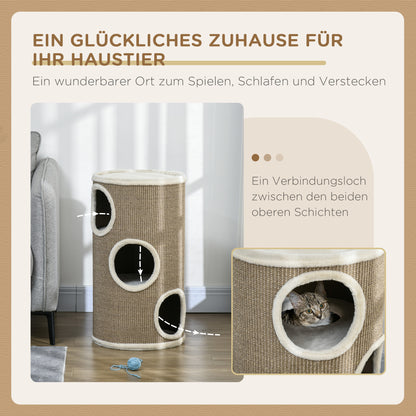 Krabpaal – Kattenkrabpaal – Kattenboom – Krabmeubel – Kattenspeelboom – Zacht Pluche – Duurzaam Sisal – Ø38 x 70 cm – Bruin