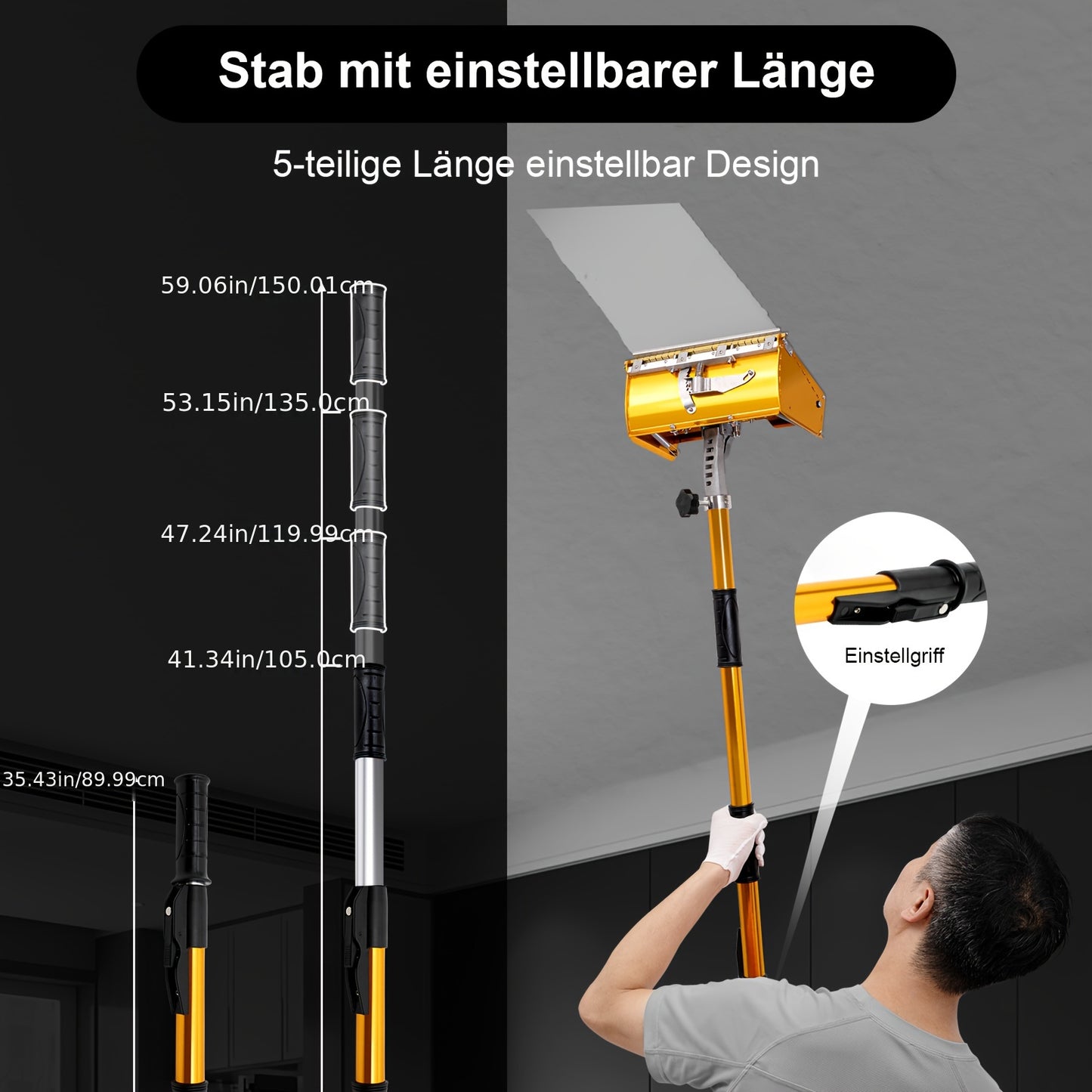 Afwerkbox – Stucgereedschap – Plamuurbox – Vulmiddelbox – Muurplamuur Set – Verstelbare Steel 90-150 cm – Lichtgewicht Aluminium