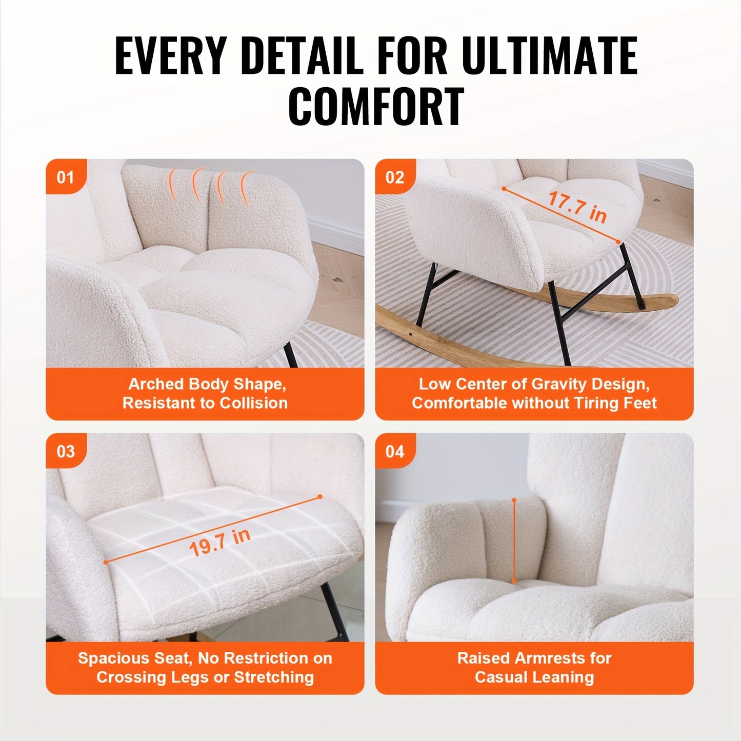 Schommelstoel – Glijstoel – Schommelstoel Baby – Relaxstoel – Loungestoel – Velvet Bekleding – Handmatig Glijdend Mechanisme – Hoge Rugleuning – Max 113,4 kg Draagkracht