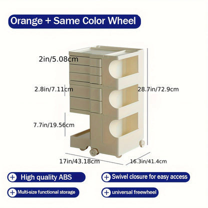 Verrijdbare Opbergkast – Rollende Kast – Organizer – Opbergrekje – Mobiele Kast – Scandinavisch Design – Waterbestendig PVC – Vijf Ruime Schappen – Tangerine - QUORE