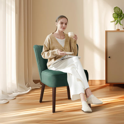 Mid-Century Moderne Loungestoel – Accentstoel – Fauteuil – Eetkamerstoel – Velvet Stoel – Groen – Gelamineerd Houten Frame – Verstelbare Poten voor Stabiliteit