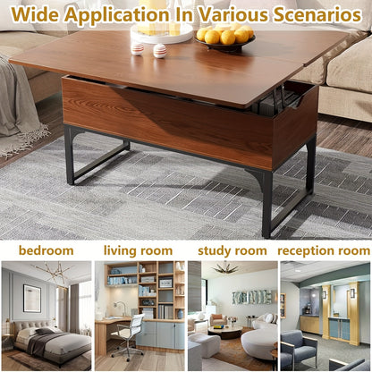 Salontafel – Woonkamertafel – Koffietafel – Verstelbare Tafel – Multifunctionele Tafel – Verstelbare Hoogte – Verborgen Opbergruimte – Kastanjebruin