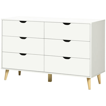 Commode – Ladekast – Opbergkast – Dressoir – Kast – 6 Lades – Scandinavisch Design – Wit Met Houten Poten – 120x40x76 cm – Stevig & Ruim