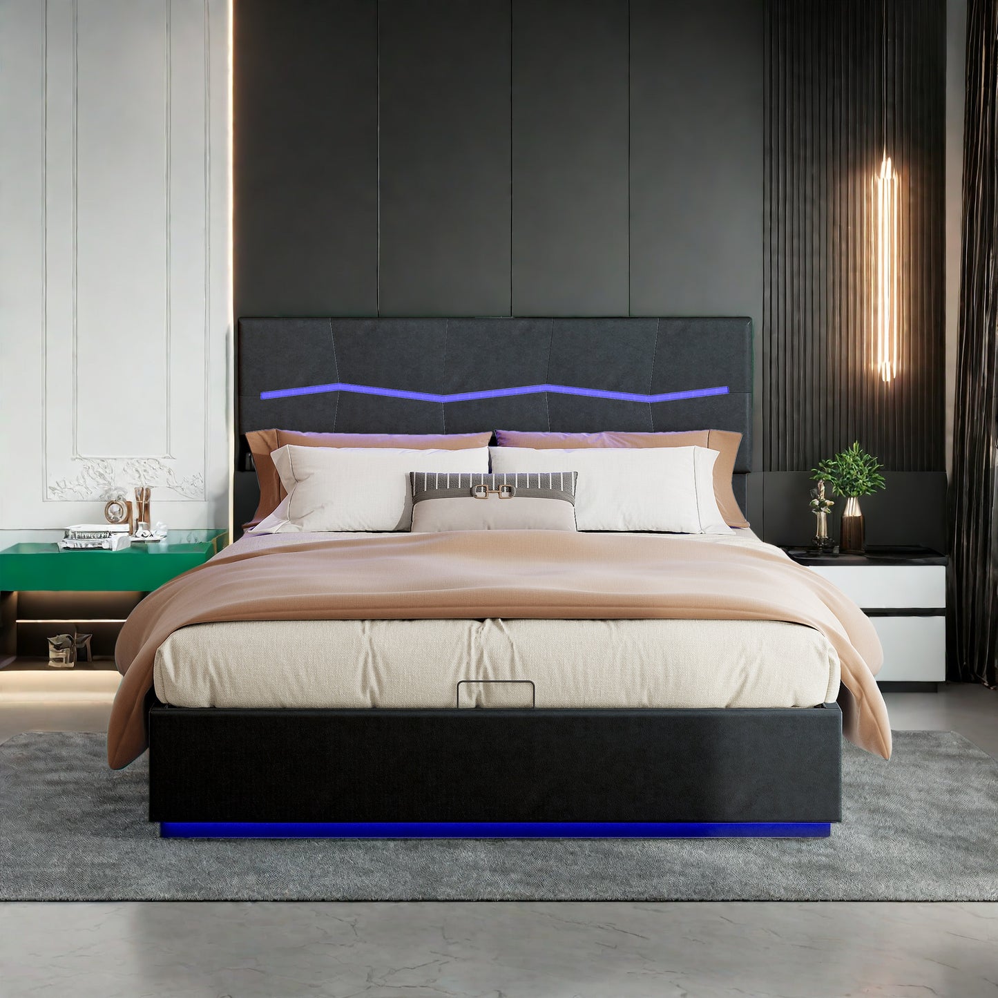 Dubbel Opbergbed – Opbergbox Bed – Stalen Bedframe – Bed Met LED-Verlichting – Ladebed – 140x200 cm – USB Oplaadpoort – Pneumatisch Hefmechanisme