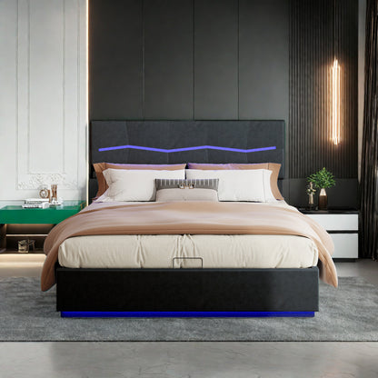 Dubbel Opbergbed – Opbergbox Bed – Stalen Bedframe – Bed Met LED-Verlichting – Ladebed – 140x200 cm – USB Oplaadpoort – Pneumatisch Hefmechanisme