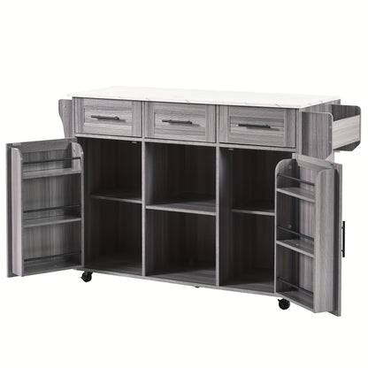 White Modern Foldable Mobile Serving Cart with Storage Doors & Lockable Tabletop - Heavy-Duty Expandable Sideboard on Casters, Non-Wood Cabinet /Dining Room, Space-Saving Furniture (139x46(71)x91.5cm) - Replaceable Feet