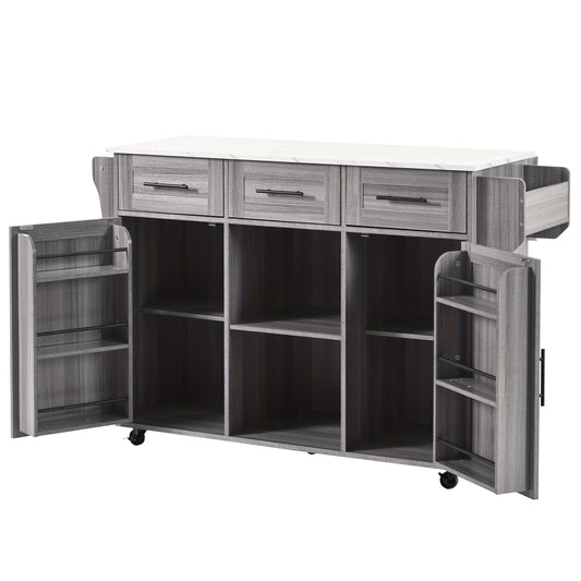 White Modern Foldable Mobile Serving Cart with Storage Doors & Lockable Tabletop - Heavy-Duty Expandable Sideboard on Casters, Non-Wood Cabinet /Dining Room, Space-Saving Furniture (139x46(71)x91.5cm) - Replaceable Feet
