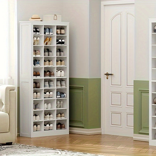 Schoenenkast – Schoenenrek – Schoenensysteem – Schoenopberger – Schoenenkast Wit – Vrijstaand – 30 Vakjes – Verstelbare Planken – Compact – Duurzaam Spaanplaat