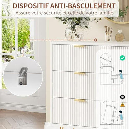 Commode – Ladekast – Kast – Dressoir – Opbergmeubel – 6 Lades – Wit – 100x34x73 cm – Modern Design – Massief Hout