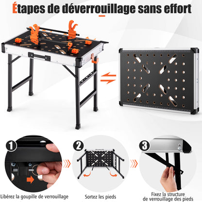 Inklapbare Werkbank – Draagbare Werktafel – Klusbank – Inklapbare Tafel – Werkbank Met Klemmen – Lichtgewicht En Compact – 2 Snelklemmen En 4 Clamp Dogs