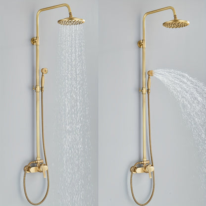 Antique Brass Bathroom Shower Mixer Taps Dual Outlet Head Round Bathroom Set, 2Jet Types Multi-Function Handheld Shower With Adjustable Height Overhead Rainfall Shower And 360° Rotating Tap For Bathroom, Multifunctional Hand
