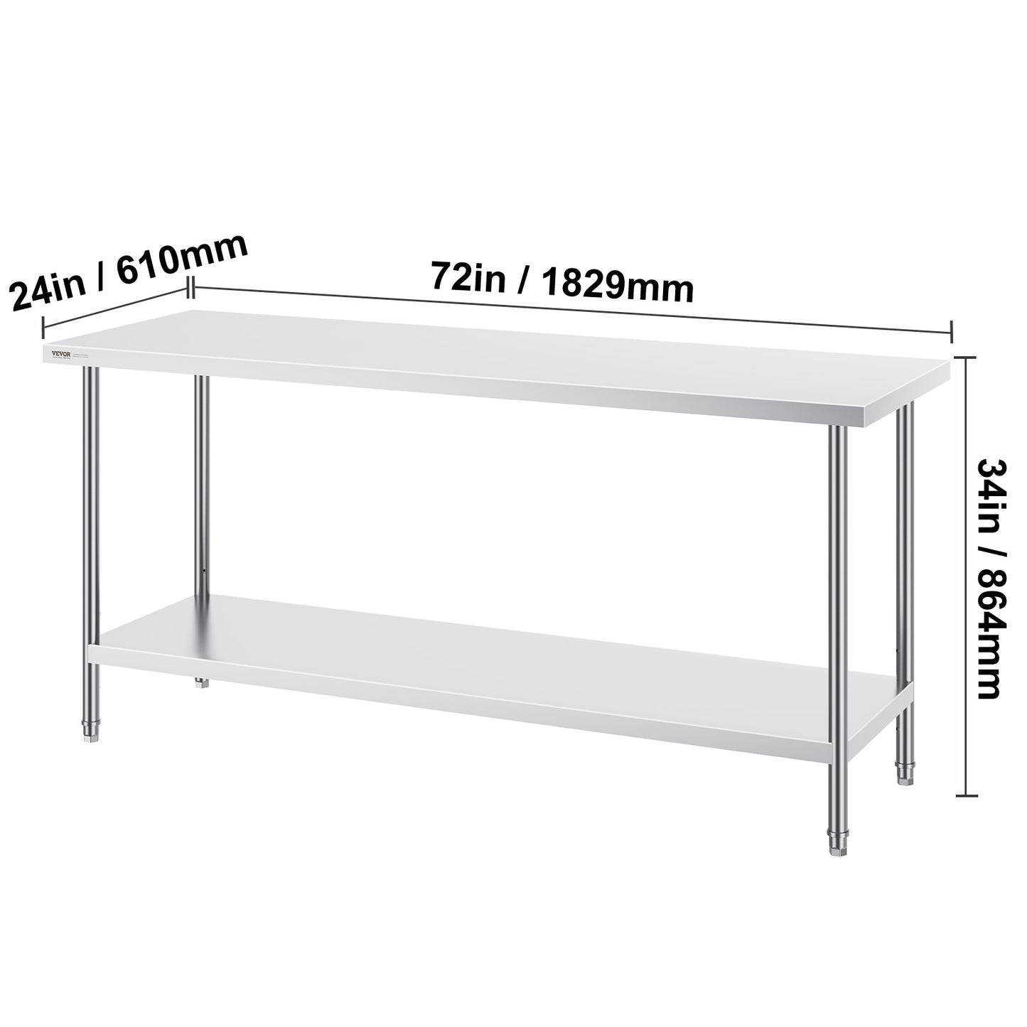 Inpaktafel – Werkbank – Werktafel – Buffettafel – Inpakstation – RVS 0,8 mm Staal – 183x61x86 cm