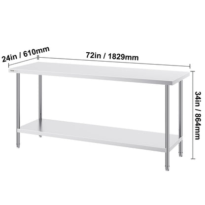 Inpaktafel – Werkbank – Werktafel – Buffettafel – Inpakstation – RVS 0,8 mm Staal – 183x61x86 cm