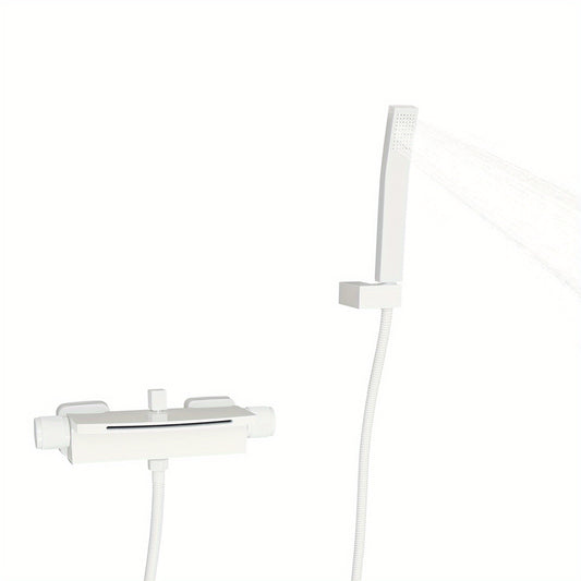 Muurmaandkraan – Badkraan – Douchekraan – Watervalkraan – Handdouche – Duurzaam Messing – Witte Mat Design