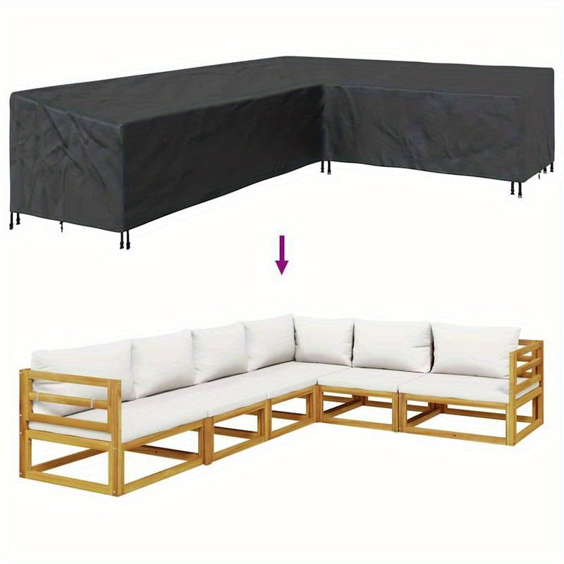 Tuinmeubelhoes – Loungedeksel – Buitenmeubelhoes – Patiohoes – Hoekbankhoes – Extra Groot 355x275x80 cm – Waterdicht 420D Oxford Polyester – UV-Bestendig Met Versterkte Naden – Zwart