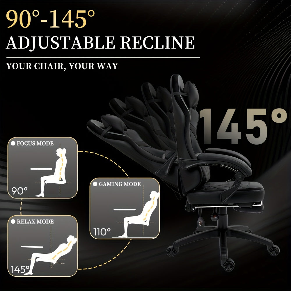 Gamingstoel – Gamestoel – Gaming Chair – Game Stoel – Bureaustoel – Ergonomisch Vleugelontwerp – Roestvrij Stalen Frame – Zwart