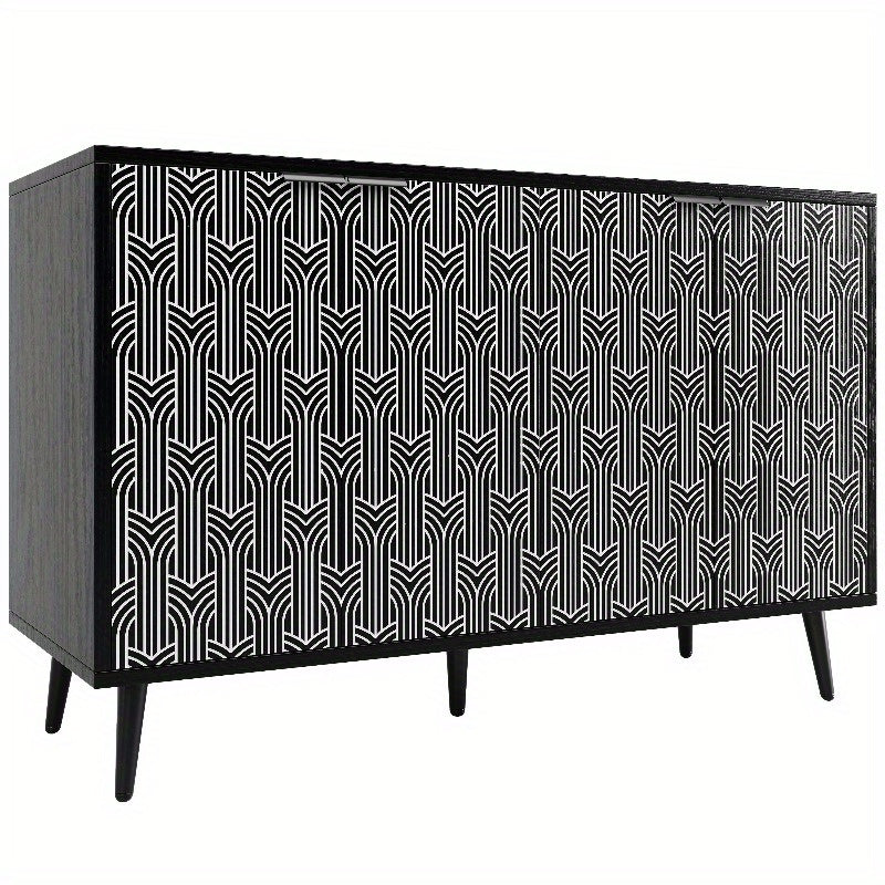 Zwart Metalen Opbergkast – Staande Kast – Dressoir – Kledingkast – Opbermeubel – 120x35x78 cm – Herringbone Deurdesign – Stevige Duurzame Constructie