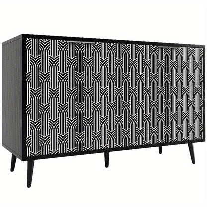 Zwart Metalen Opbergkast – Staande Kast – Dressoir – Kledingkast – Opbermeubel – 120x35x78 cm – Herringbone Deurdesign – Stevige Duurzame Constructie