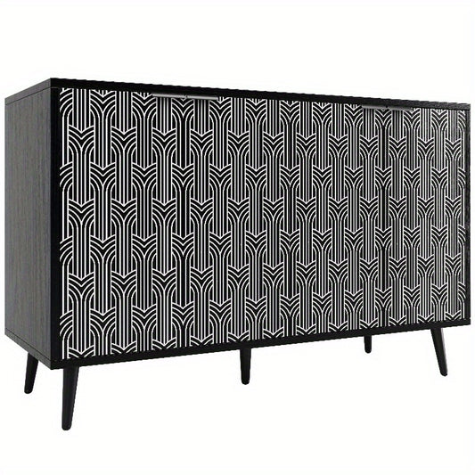 Zwart Metalen Opbergkast – Staande Kast – Dressoir – Kledingkast – Opbermeubel – 120x35x78 cm – Herringbone Deurdesign – Stevige Duurzame Constructie