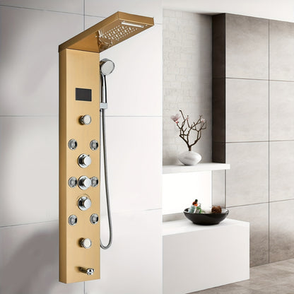 Douchepaneel – Douchewand – Regendouche – Handdouche – Massage Douche – Gouden Kleur – Roestvrij Staal – Multifunctioneel Met Regen- En Massagefunctie