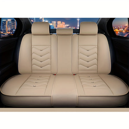 Autostoelhoezen – Stoelhoezen Auto – Autostoelbekleding – Autozitbekleding – Beige 7-Zits Set – Waterafstotend PU-Leder – Universele Pasvorm