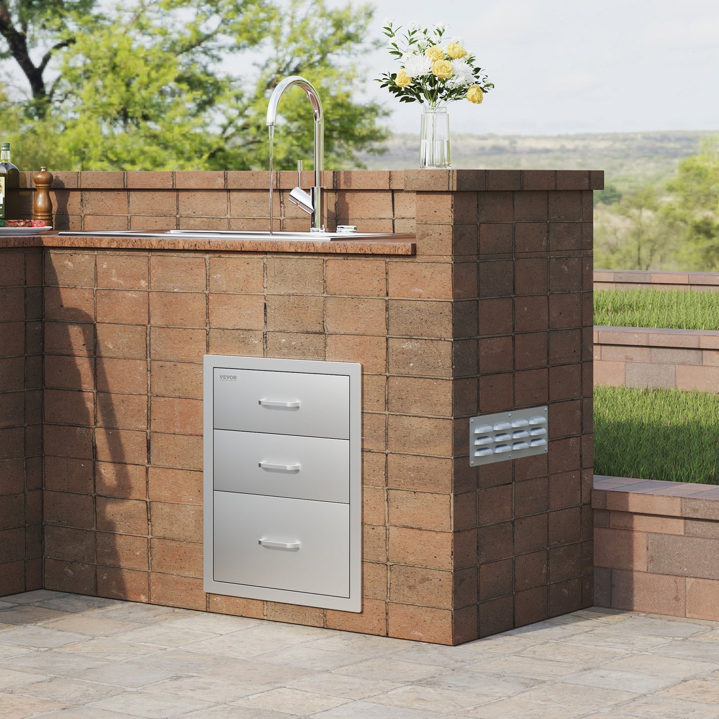 Keukenkastlade RVS – Lade Buitenkeuken – BBQ Lade – Opberglade Roestvrijstaal – Keukenlade 45x58 cm – Weerbestendig Design – Geruisloze Schuifrails