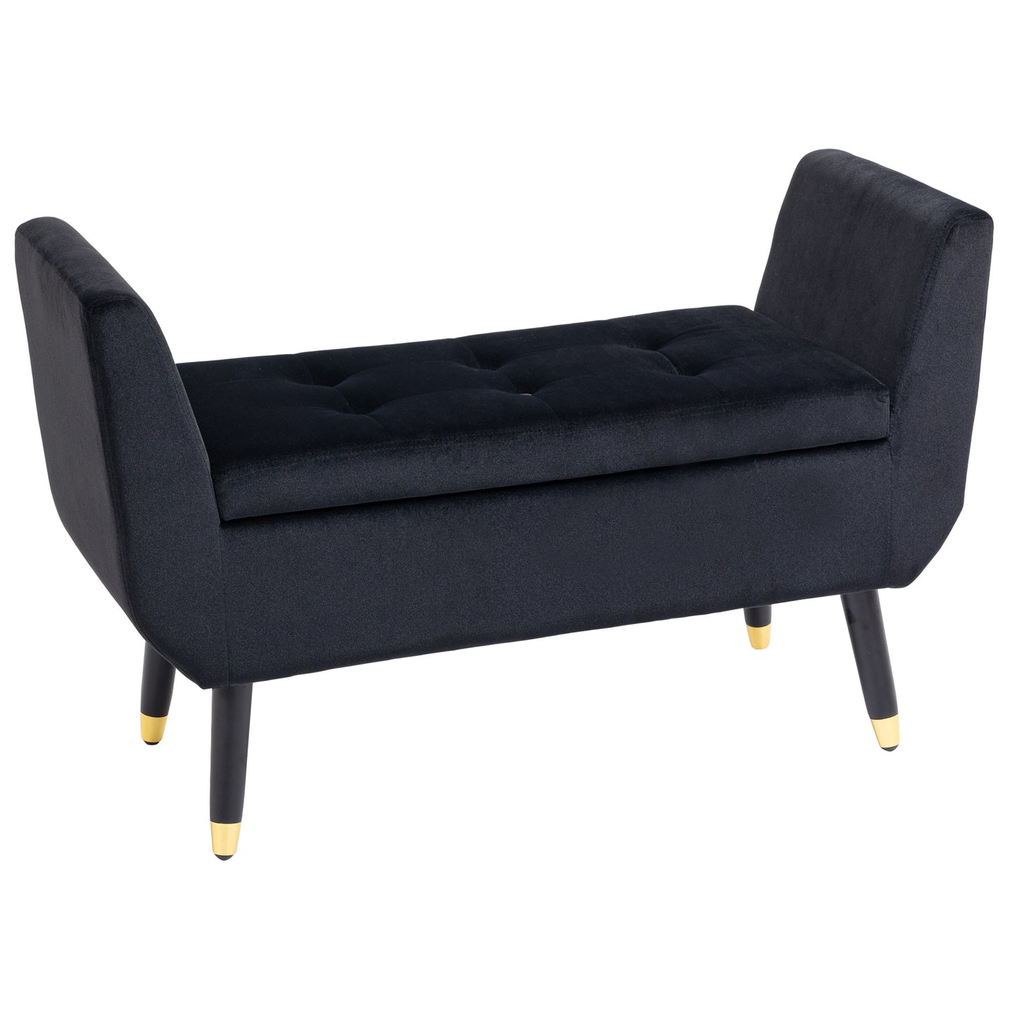 Opbergbank – Opbergbankje – Zitbank Met Opbergruimte – Halbank – Opbergkist – Fluweel Bekleding – Houten Poot – 107x42x65 cm – Zwart