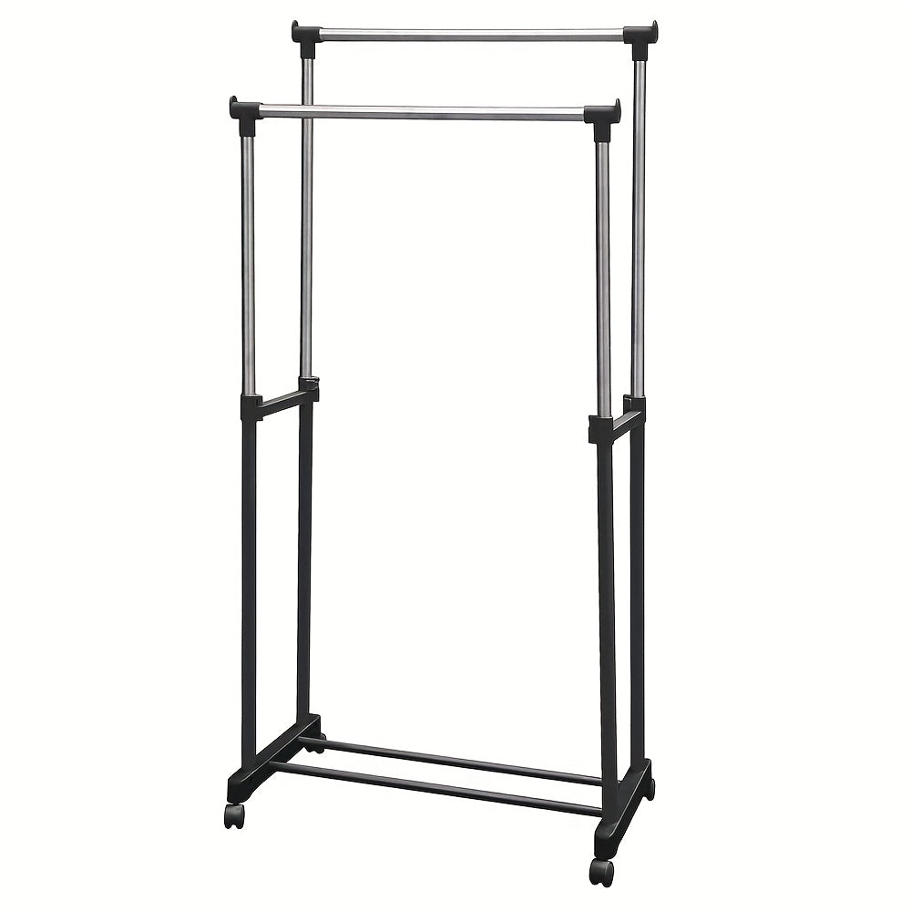 Kledingrek – Garderoberek – Kledingstang – Dressboy – Kledinghouder – Verstelbare Hoogte 108-170 cm – Stalen Dubbel Rek Met Schoenenrek En Wieltjes