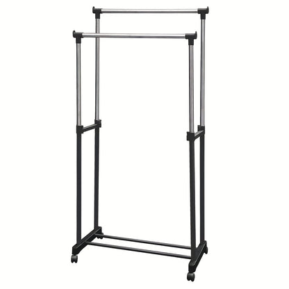 Kledingrek – Garderoberek – Kledingstang – Dressboy – Kledinghouder – Verstelbare Hoogte 108-170 cm – Stalen Dubbel Rek Met Schoenenrek En Wieltjes