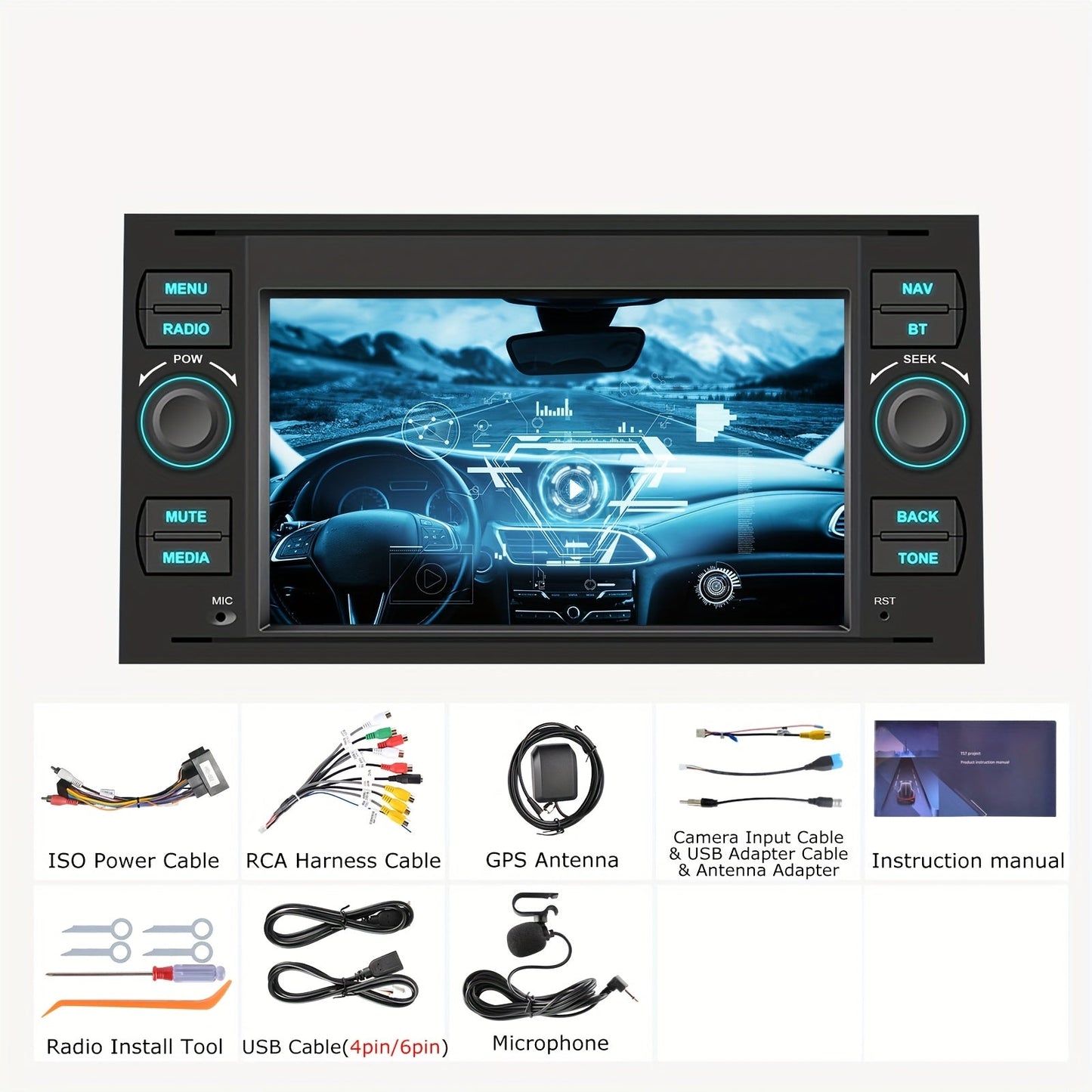 Autoradio 2DIN – Multimedia Systeem – Car Stereo – Navigatiesysteem – Android Radio – 7 Inch Touchscreen – 4G Wi-Fi Verbinding – 64GB Opslag