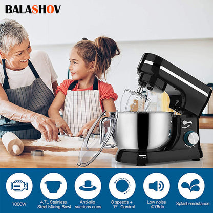 Elektrische Standmixer – Keukenmixer – Handmixer – Mixer Blender – Mixer Grinder – 4,2 Liter – 6 Snelheden Kippend Hoofd – Inclusief Deeghaak, Klopper & Menghaak – Zwart