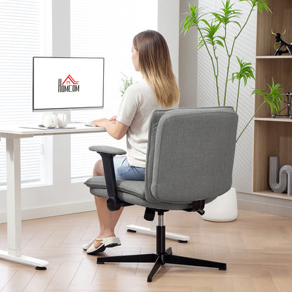 Bureaustoel – Office Chair – Kantoorstoel – Bureaustoelen – Draaistoel – Verstelbare Zithoogte – Inklapbare Armleuningen – Grijs Linnenlook – Stalen Onderstel