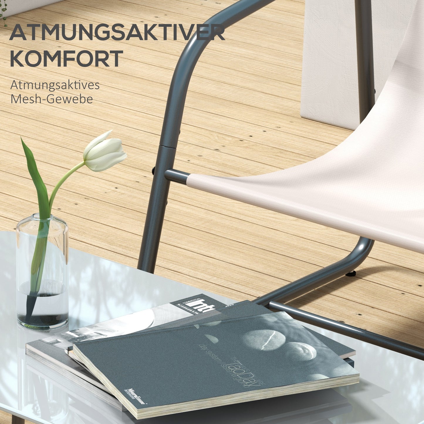 Tuinmeubelset 4-Delig – Balkonset – Terrasmeubilair – Buitenmeubels – Loungeset – Crèmewit – Weerbestendig Mesh – Gepoedercoat Stalen Frame