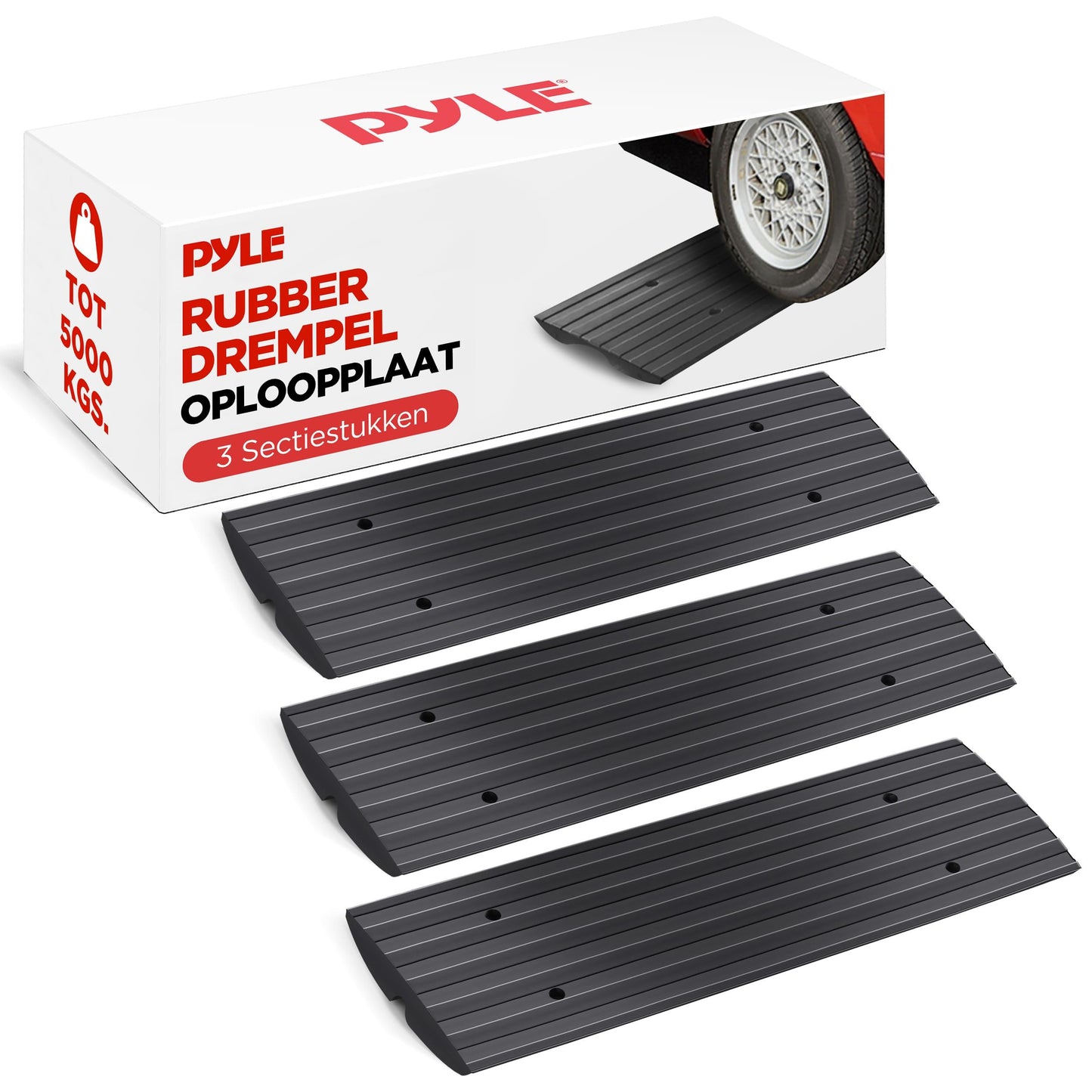 Drempelhulp – Drempelplaat – Oprittenplaat – Overrijplaat – Drempeloverbrugger – 3-delige Rubber Ramp – Flexibel & Robuust – 5 Ton Draaggewicht – Zwart