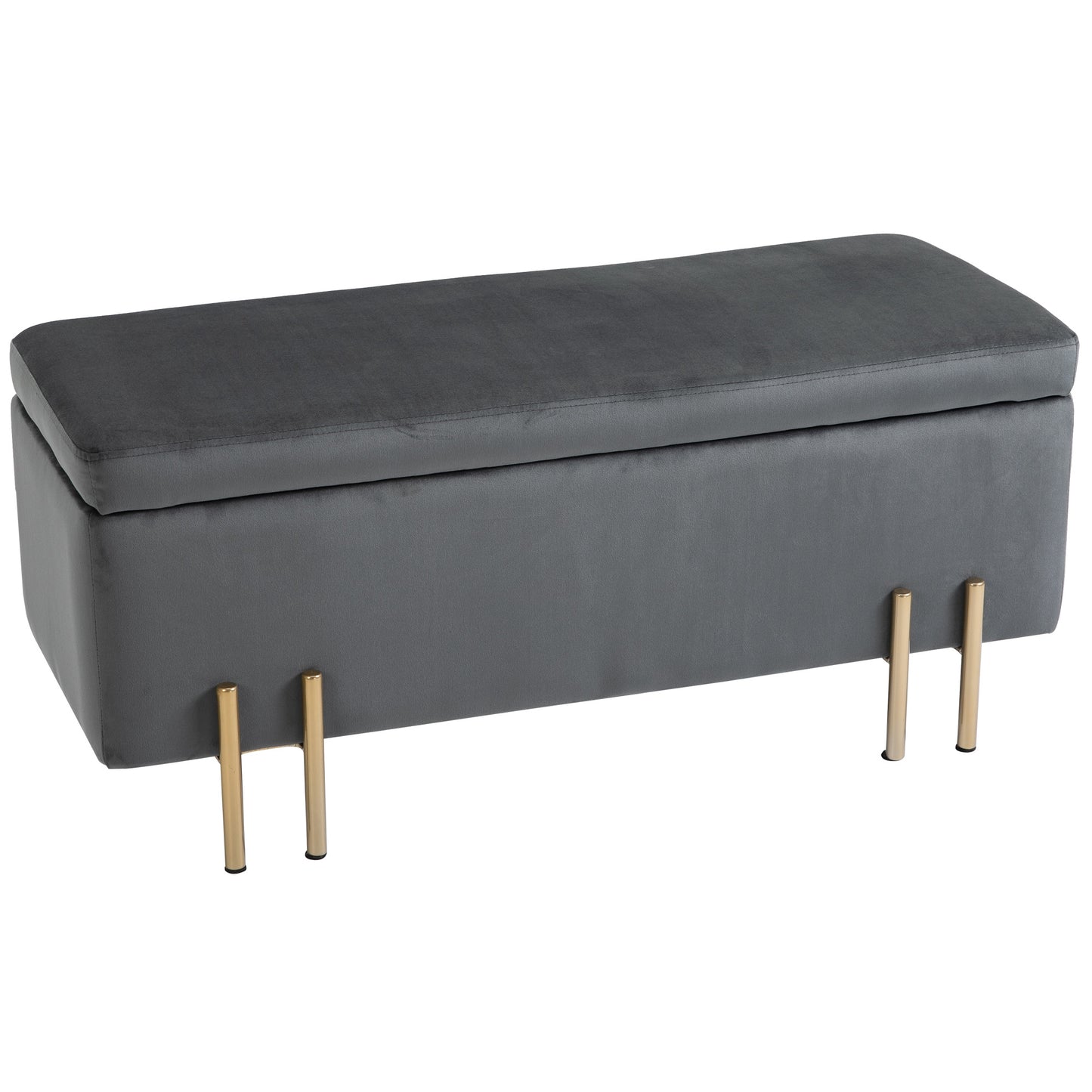Bankje – Opbergbank – Zitbank – Opbergkist – Gestoffeerd – Donkergrijs – Met Opbergruimte – 100x40x42 cm – Rubberhout Frame – Metalen Poten