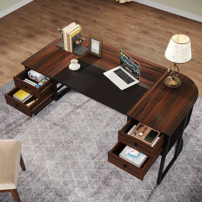 Bureau – Werkplek – Computertafel – Bureautafel – Schrijftafel – Extra Groot – Met 4 Lades – Engineered Houten Tafelblad – Robuuste Metalen Poot – Donker Walnoot