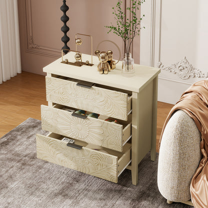Ladenkast – Ladekast – Ladekastje – Dressoir – Opbergkast – Wit met natuurlijk beige – 3 Lades – Ruime Opbergruimte – Modern Design – Stevig Niet-Houtmateriaal – 69 cm Hoog