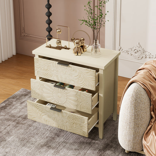 Ladenkast – Ladekast – Ladekastje – Dressoir – Opbergkast – Wit met natuurlijk beige – 3 Lades – Ruime Opbergruimte – Modern Design – Stevig Niet-Houtmateriaal – 69 cm Hoog