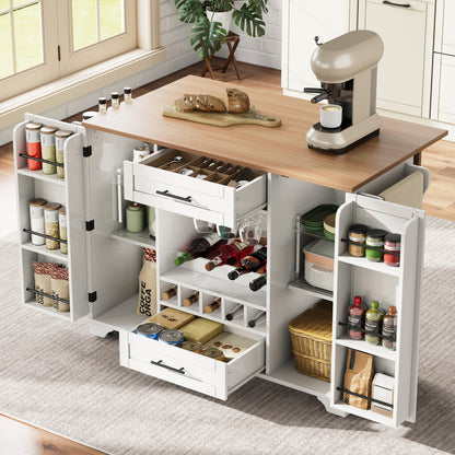 Keukentrolley – Keukenwagen – Serveerwagen – Opbergtrolley – Keukenmeubel – Vouwbaar Werkblad – Wieltjes – Wijnrek & Glazenhouder – 120x45/70x92 cm – Eigentijds Design