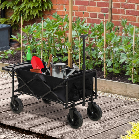 Strandkar – Bolderkar – Transportkar – Opvouwbare Bolderwagen – Trekkar – Verstelbare Telescoopgreep – Opvouwbare Tafelplaat – Polyester Stalen Frame – 117x51x100 cm – Zwart