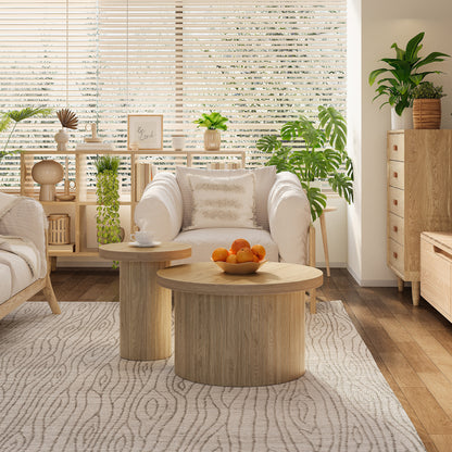 Salontafel – Koffietafel – Bijzettafel – Nachttafel – Woonkamertafel – Uitbreidbaar – Natuurlijke Houtnerf Dubbel Laags Rond