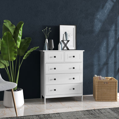 Ladekast – Opbergkast – Commode – Kast – Ladenkast – Wit – 5 Ruime Laden – Compact Formaat 74x40x91 cm