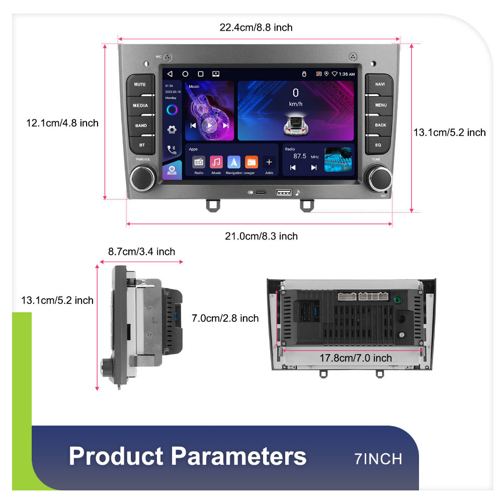 Android Autoradio – Multimedia Speler – Navigatiesysteem – Touchscreen Radio – 7 Inch Display – Draadloos CarPlay & Android Auto – Inclusief AHD Achteruitrijcamera & Microfoon