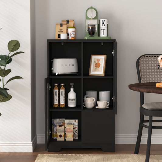 Modern Metal Sideboard Storage Cabinet with Glass Doors & Drawers - Black Freestanding Floor Cabinet, 68.58cm Height, Open & Closed Storage for Living Room, Bedroom, Dining Room, Cabinet Storage, Home Organization, Contempora