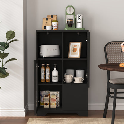 Modern Metal Sideboard Storage Cabinet with Glass Doors & Drawers - Black Freestanding Floor Cabinet, 68.58cm Height, Open & Closed Storage for Living Room, Bedroom, Dining Room, Cabinet Storage, Home Organization, Contempora