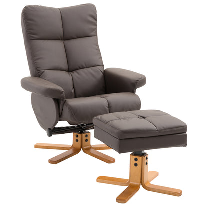 Relaxfauteuil – Relaxstoel – Draaifauteuil – Ligstoel – TV Stoel – Kunstleer – 360° Draaibaar – Verstelbare Rugleuning – Inclusief Hocker – Warm Bruin