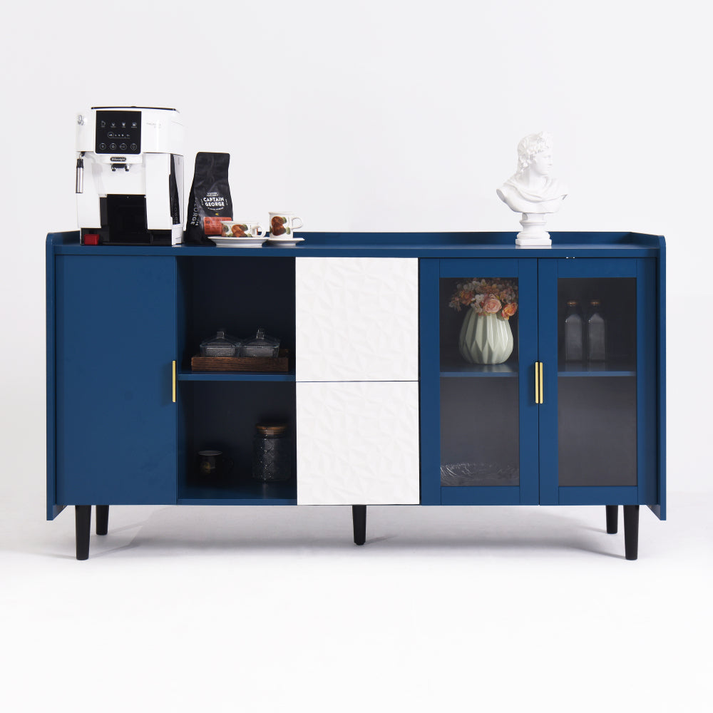 Mobiele Dispenser – Koffiebar – Koffiekast – Barwagen – Opbergmeubel – Blauw – 140 cm Hoog – Hardhout Met Metaal