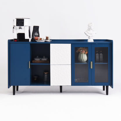 Mobiele Dispenser – Koffiebar – Koffiekast – Barwagen – Opbergmeubel – Blauw – 140 cm Hoog – Hardhout Met Metaal